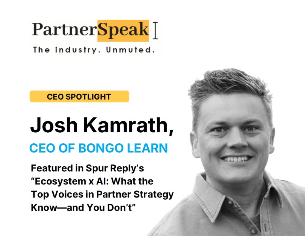 CEO spotlight graphic featuring the CEO of Bongo Learn, highlighted in Spur Reply&rsquo;s Ecosystem x AI partner strategy article.